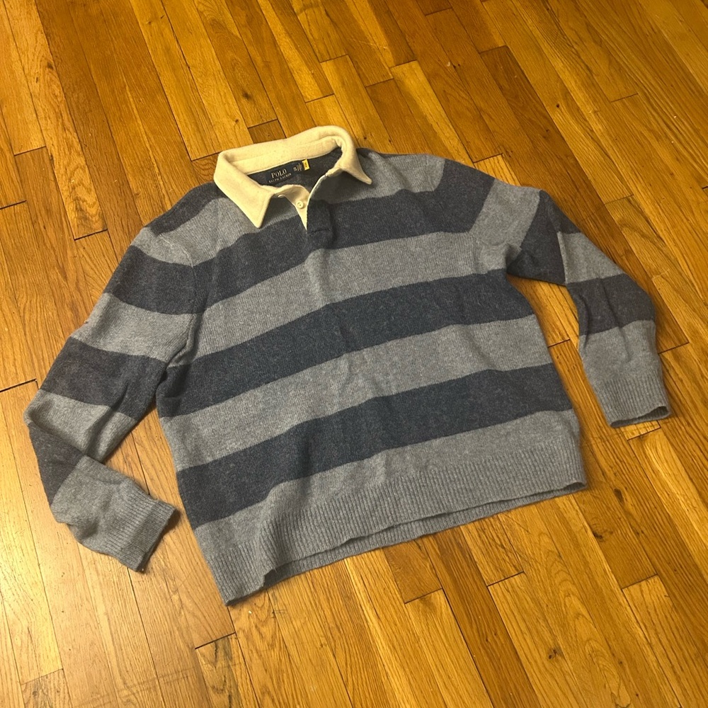 Polo Ralph Lauren Striped Gray and Cream Men's Sweater